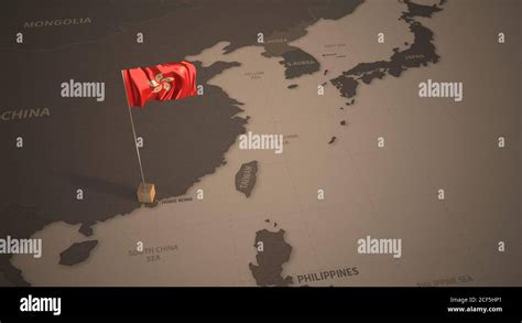 Flag on the map of Hong Kong. Vintage Map and Flag of Asian Countries Series 3D Rendering Stock ...