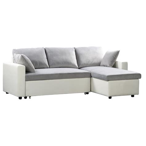 Reversible corner sofa-bed /white PU/microlfiber grey