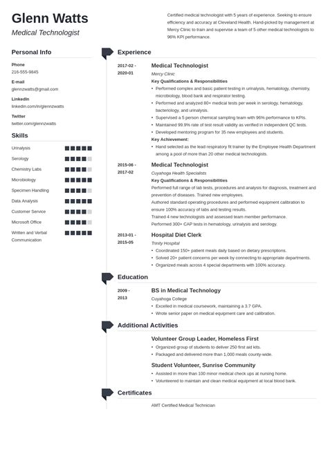 Medical Technologist Resume: Samples and Guide