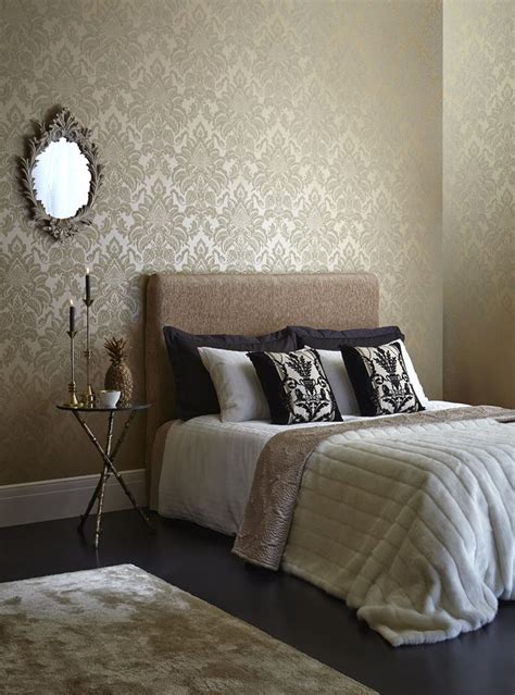 Metallic gold bedroom perfect for the festive season | Home wallpaper, Gold bedroom, Home decor