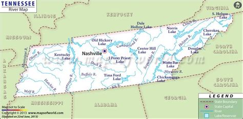 Major Rivers In Tennessee | Tennessee River Map | Tennessee map, Map ...