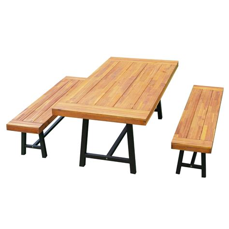 Outsunny 71'' Rustic Acacia Wood Outdoor Picnic Table and 63" Bench Seat Set - Natural Red Wood ...