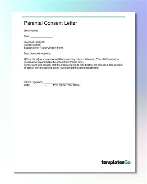 Simple Parental Consent Letter - Easy Template | Consent letter, Travel consent form, Parent ...