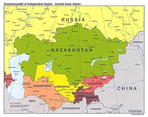 Large political map of Central Asian States with major cities – 1995 ...