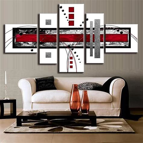 5 Combined Abstract Lines Wall picture Poster Red White Black Canvas Print Wall Art Painting for ...