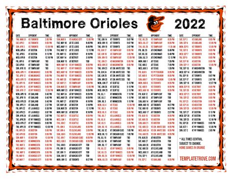 Printable 2022 Baltimore Orioles Schedule