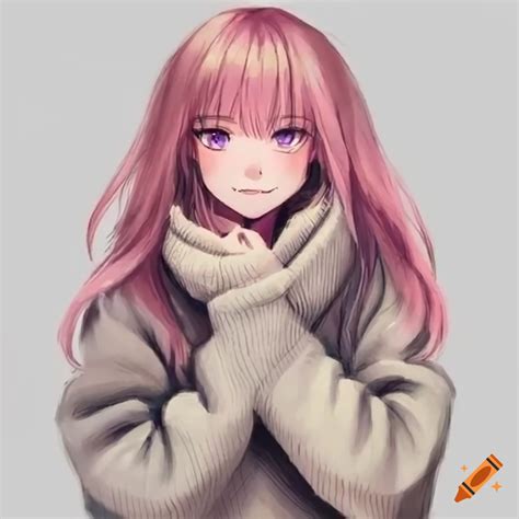 Anime girl wearing an oversized sweater on Craiyon