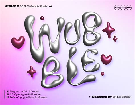 Wubble SVG Font 3D Bubble Font PNG Letters Fonts. Cool 2000's Y2K Balloon Metal Liquid Chrome ...