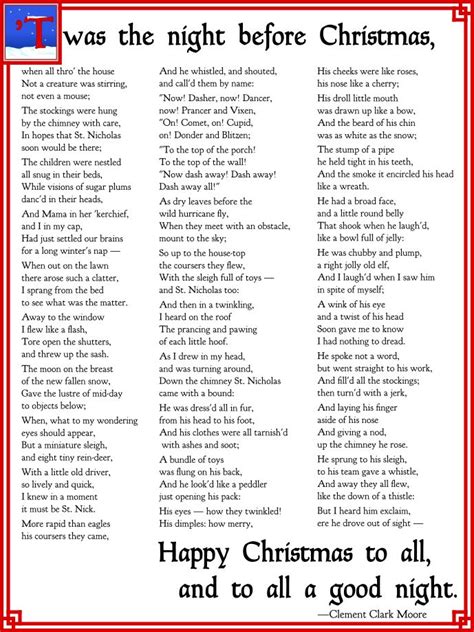 Twas The Night Before Christmas Poem Printable