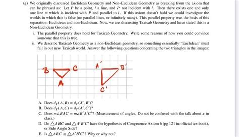 Solved g) We originally discussed Euclidean Geometry and | Chegg.com