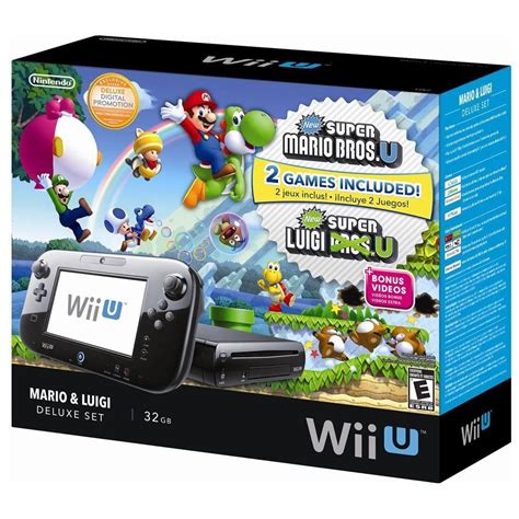 32GB Nintendo Wii U Black Deluxe Set w/ Super Mario U & Super Luigi U Games $249.99, 8GB ...