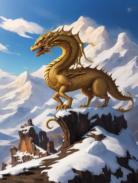 Premium AI Image | Ferocious Fire Fantasy Dragon stands on top of a ...