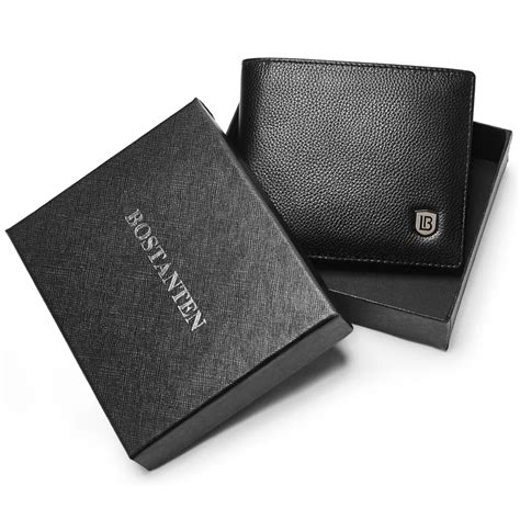 BOSTANTEN Leather Wallets for Men RFID Blocking Bifold Stylish Wallet With 2 ID Window Men Short ...