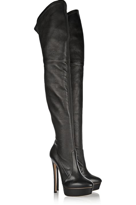 Lyst - Casadei Stretch-Leather Over-The-Knee Boots in Black