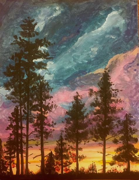 Forest Sunset Original Acrylic Painting 11x14 bright | Etsy