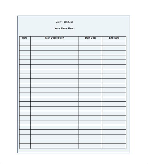 Task Excel Template