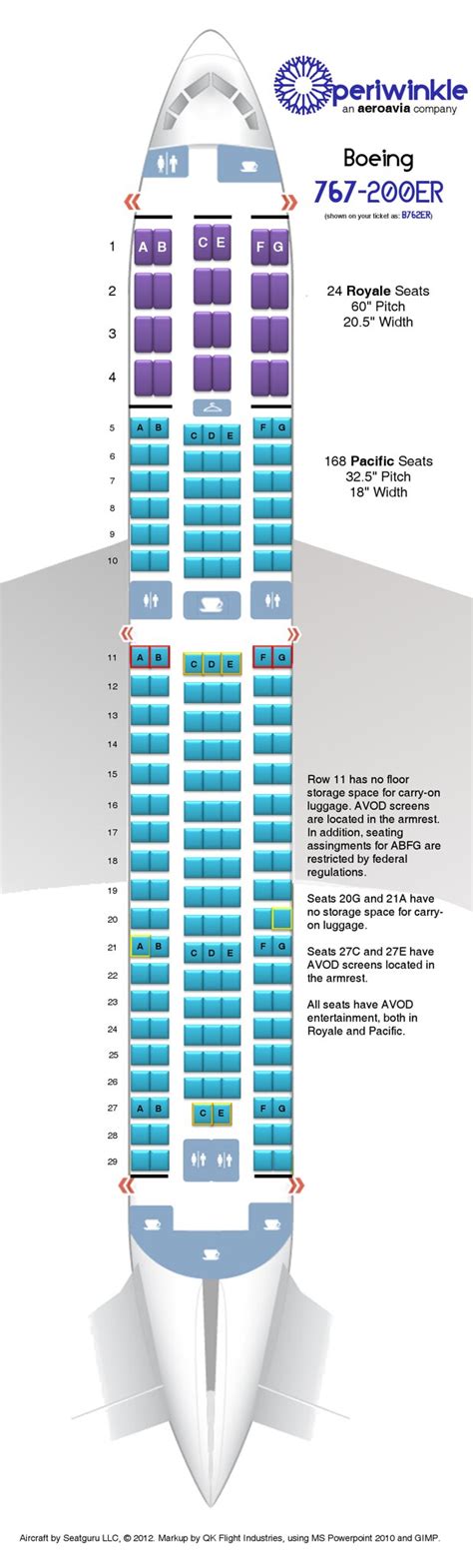 periwinkle Boeing 767-200ER Aircraft Seating Chart - AeroAvia Seat Maps ...