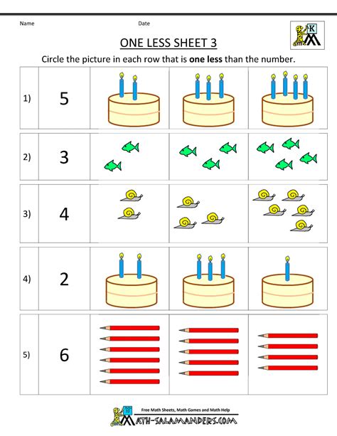 One Less Worksheet