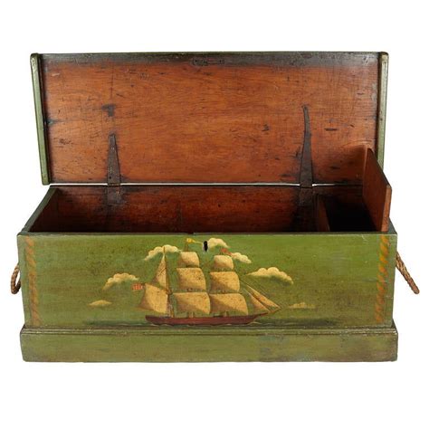 Decorated Nautical Sea Chest with Clipper Ship at 1stDibs | sea chest nautical, antique sea chests