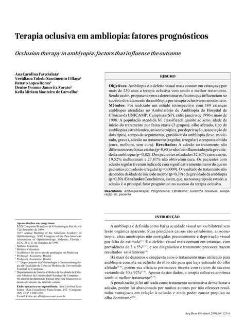 (PDF) Occlusion therapy in amblyopia: Factors that influence the outcome