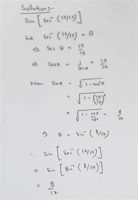 find sin (sec inverse 17/15) - Maths - Inverse Trigonometric Functions ...