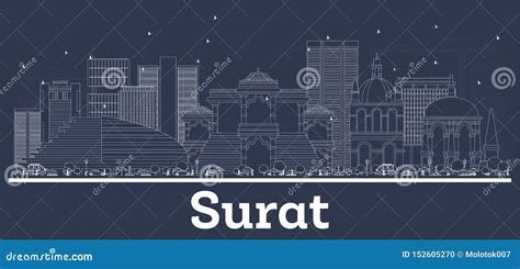 Surat India City Skyline In Paper Cut Style With Snowflakes, Moon And Neon Garland Vector ...