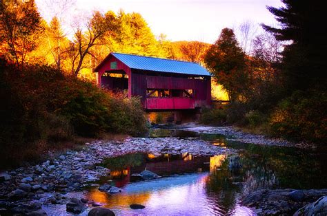 New England fall foliage above Upper Cox covered bridge Photograph by ...