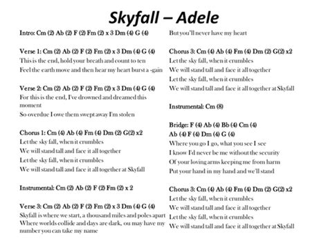 Skyfall - Adele; chords and lyrics | Teaching Resources