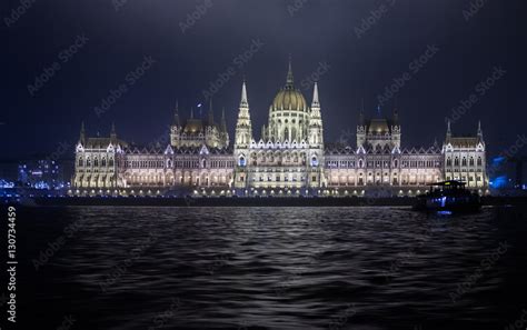 Budapest parliament by night Stock Photo | Adobe Stock