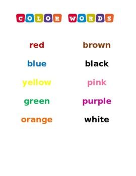 Color words chart by Laura Bernick | Teachers Pay Teachers