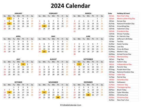 2024 Printable Calendar with Holidays | Calendar printables, Free ...