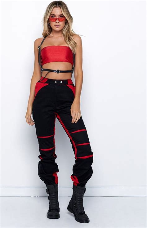 Full Throttle Motoski Pants Black & Red – Beginning Boutique | Rave outfits, Red and black ...