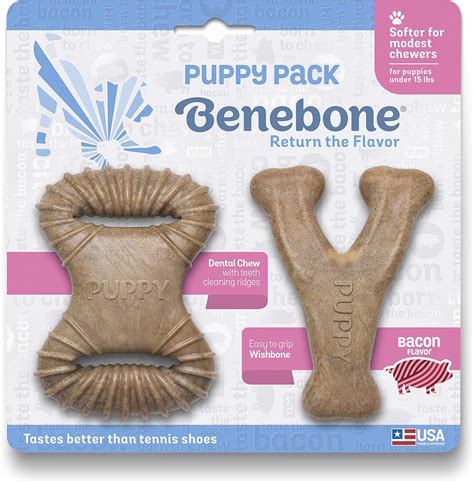 Benebone Puppy 2-Pack Dental Chew/Wishbone Dog Chew Toys, Made in USA, Real Bacon Flavor: Amazon ...