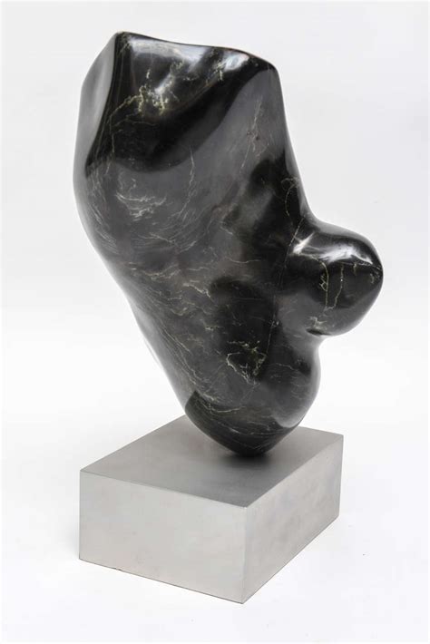 Modern Art Black Marble Sculpture on Wood Base at 1stDibs