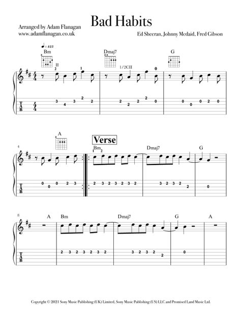 Bad Habits (arr. Adam Flanagan) by Ed Sheeran Sheet Music for Guitar ...