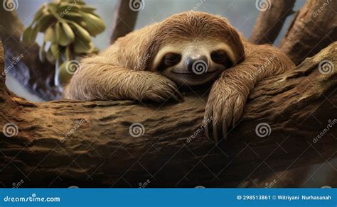 Lazy Sloth Sleeping Slow Animals. Generative Ai Stock Illustration ...