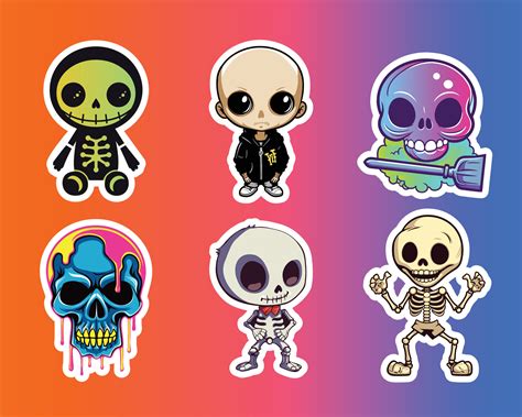 Six Funko Pop Style Skull Stickers on Colorful Gradient Background 30912862 Vector Art at Vecteezy