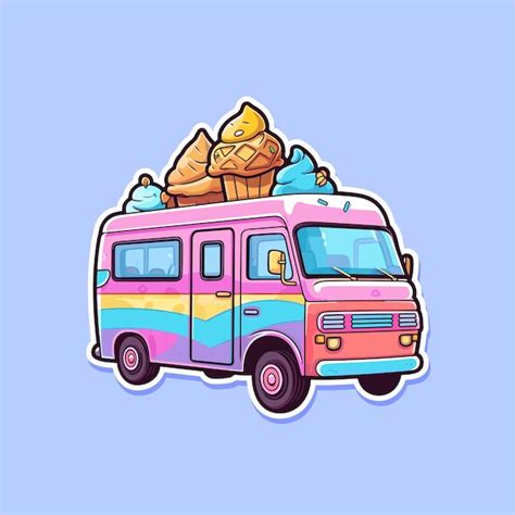 Premium Vector | Ice cream truck sticker cool colors kawaii clip art illustration