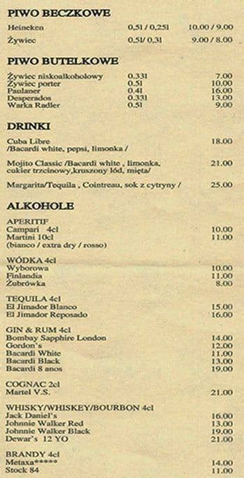 Menu at Jazz Bistro cafe, Warsaw, Wałbrzyska 11