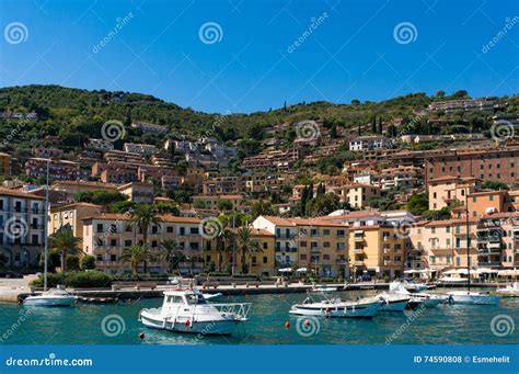 Porto Santo Stefano Bay with Fishing Boats and Yachts Stock Photo - Image of hill, industry ...