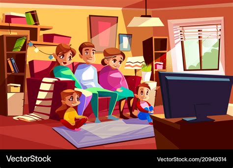 Family watching tv cartoon Royalty Free Vector Image