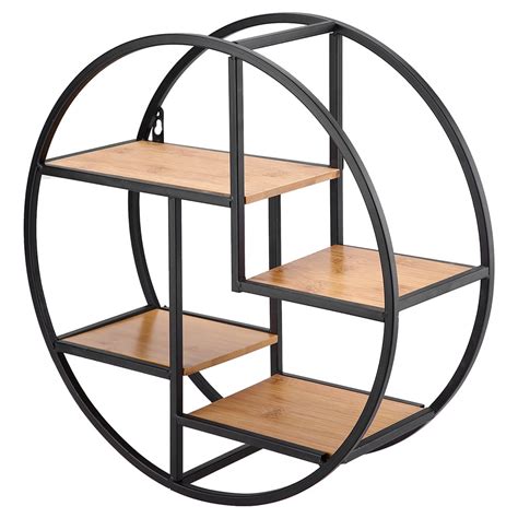 Dilwe industrial Style Wood Iron Craft Round Wall Shelf Display Rack Storage Unit Home Decor ...