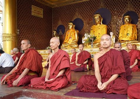 Buddhist Monks in Meditation, Yangon, Myanmar Editorial Stock Image - Image of burma ...