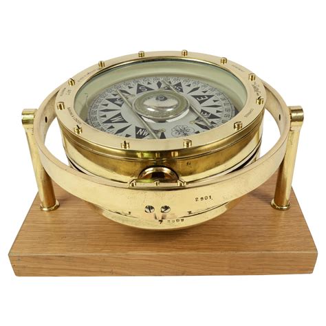 Nautical Compass of Brass and Glass Made in the Early 1900s on a Walnut ...