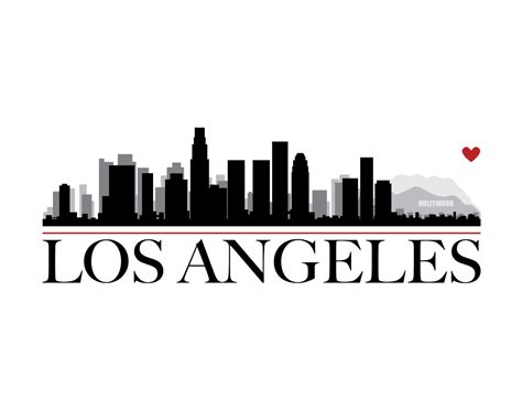 Los Angeles City Skyline With Heart DIY Printable Wall Art, Los Angeles ...