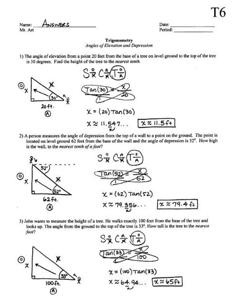 Angles Of Elevation And Depression Practice Worksheet With Answers Pdf ...