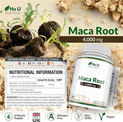 Maca Root Capsules 4000mg - 180 Vegan Capsules - 6 Month Supply – Nu U Nutrition