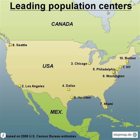 StepMap - Top 10 cities of the USA - Landkarte für USA