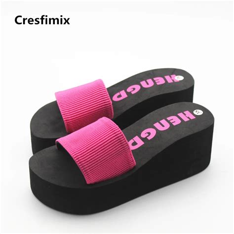 Cresfimix women cute 7cm high heel slippers lady casual indoor and ...