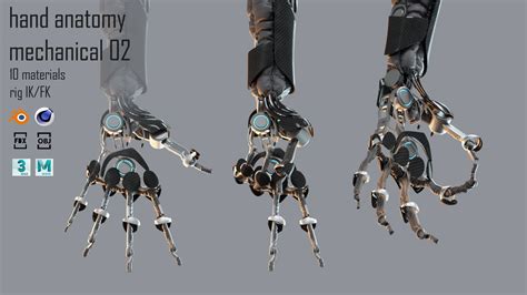 Robotic hand anatomy 02 3D model animated rigged | CGTrader